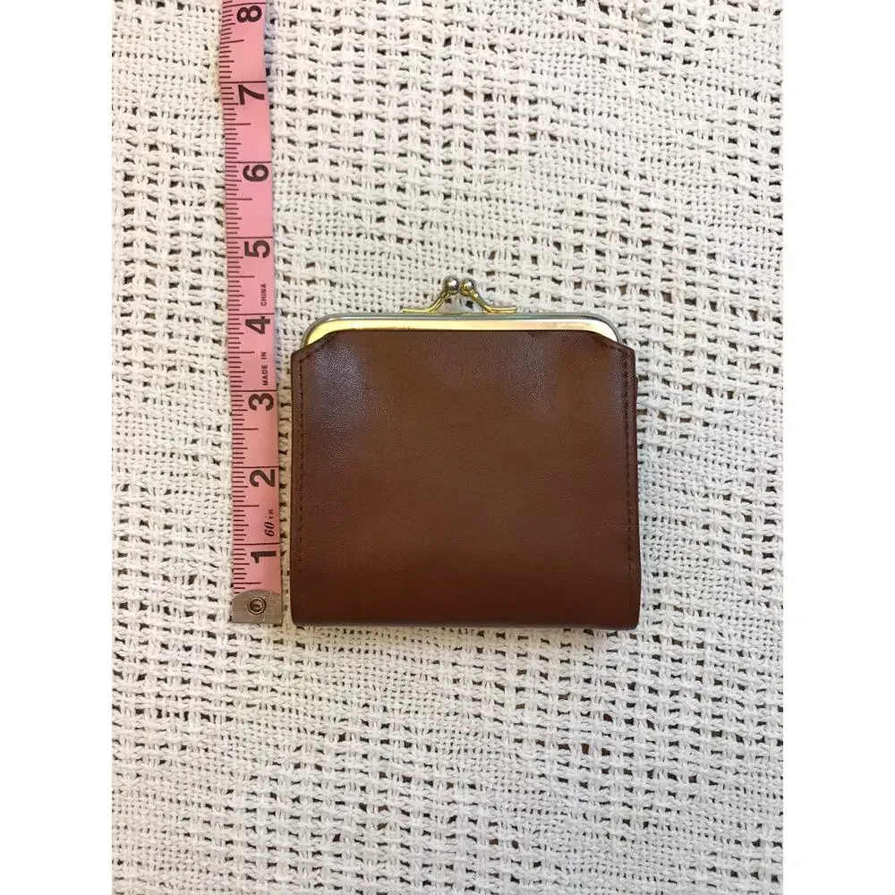 Vintage Avon Star Brand Clamshell Fold Out Dark Brown Cognac Coin Wallet